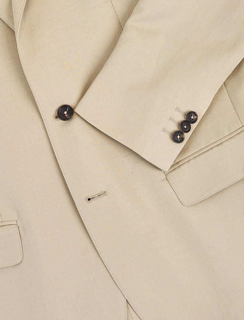 Light Beige Solid Cotton Linen Blend Blazer