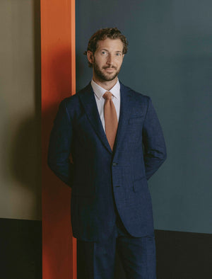 Blue Wool, Silk & Linen Blend Blazer | 40 Colori