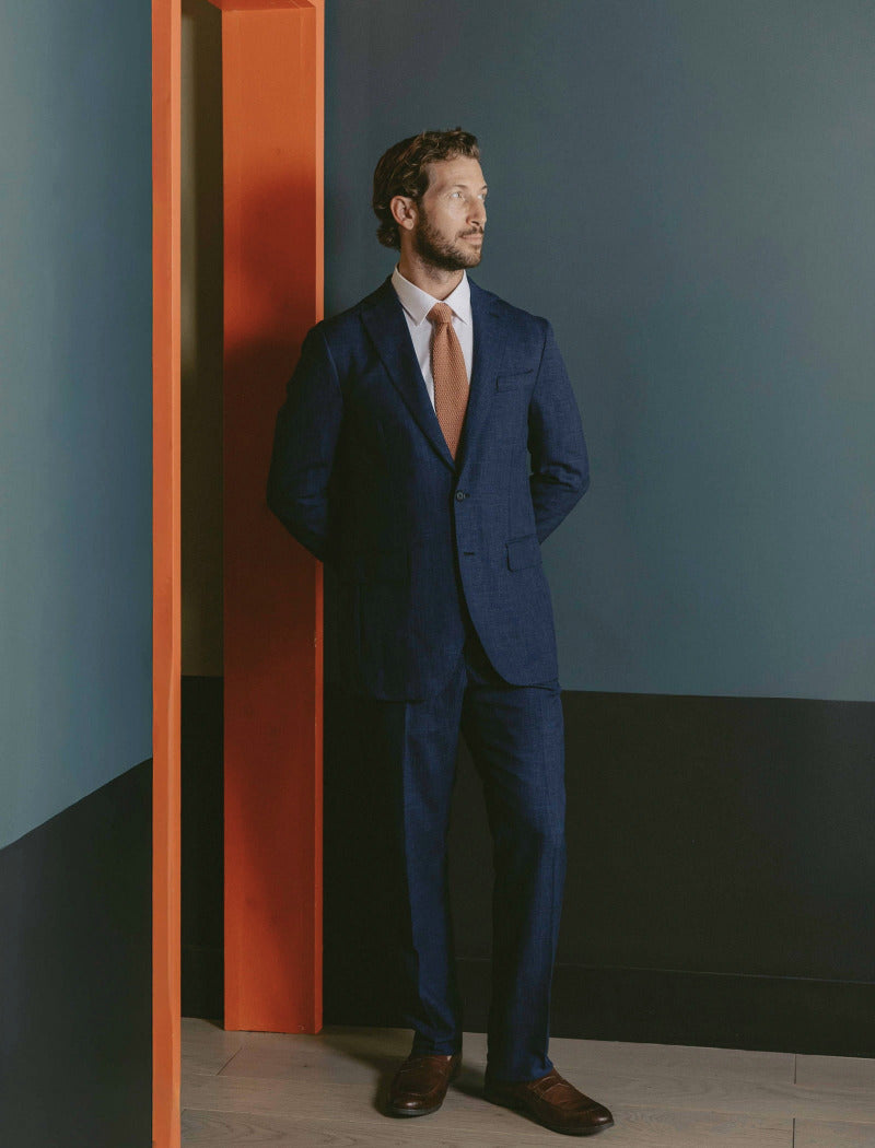 Blue Wool, Silk & Linen Blend Blazer | 40 Colori