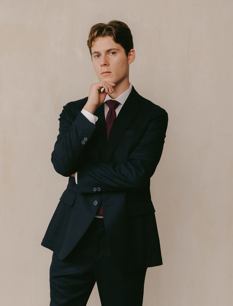 Dark Indigo Blue Flannel Wool Blazer