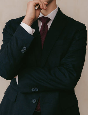 Dark Indigo Blue Flannel Wool Blazer