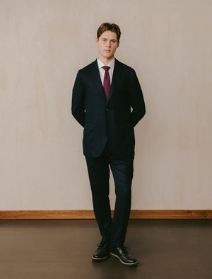 Dark Indigo Blue Flannel Wool Blazer
