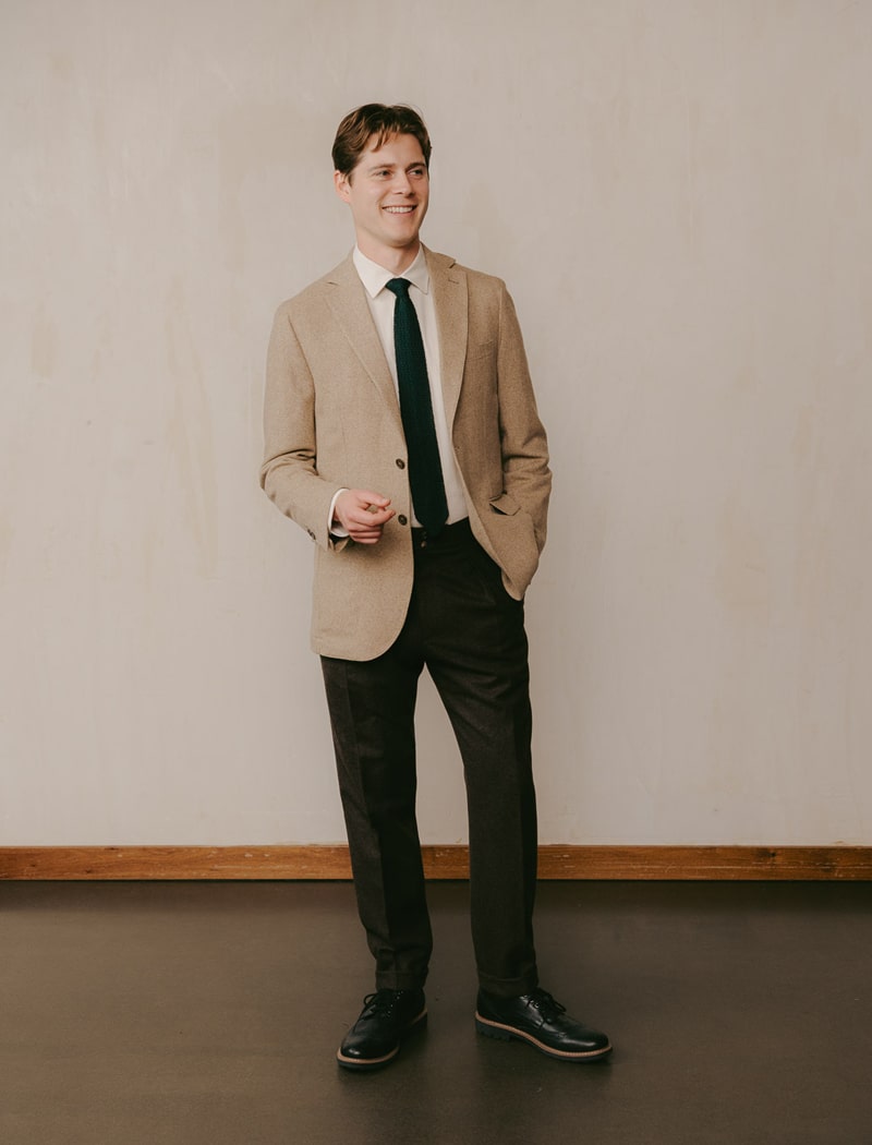 Beige Herringbone Wool & Cashmere Blend Blazer | 40 Colori