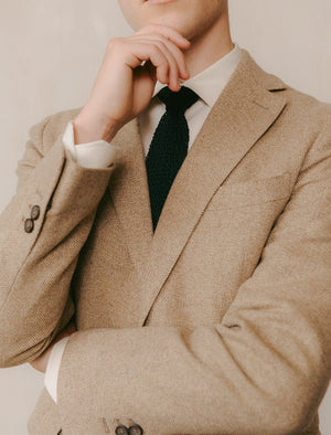 Beige Herringbone Wool & Cashmere Blend Blazer | 40 Colori