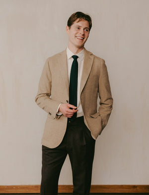 Beige Herringbone Wool & Cashmere Blend Blazer | 40 Colori