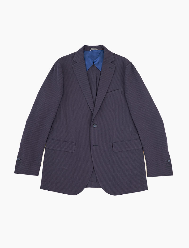 Violet Blue Solid Cotton Seersucker Blazer