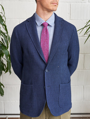 Blue Melange Jersey Wool Blazer