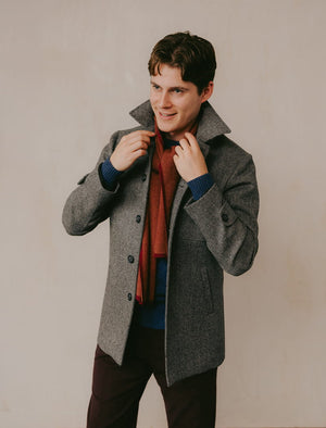 Grey Herringbone Wool Overcoat | 40 Colori