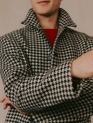Black & White Houndstooth Wool Long Overcoat