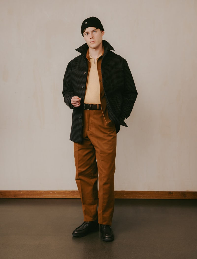 Dark Brown Houndstooth Wool & Cashmere Overcoat