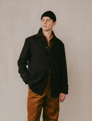 Dark Brown Houndstooth Wool & Cashmere Overcoat