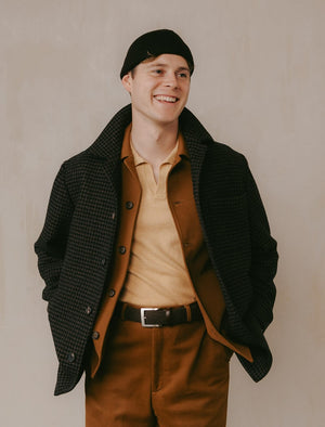 Dark Brown Houndstooth Wool & Cashmere Overcoat