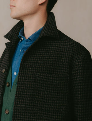 Dark Brown Houndstooth Wool & Cashmere Overcoat