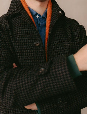 Dark Brown Houndstooth Wool & Cashmere Overcoat
