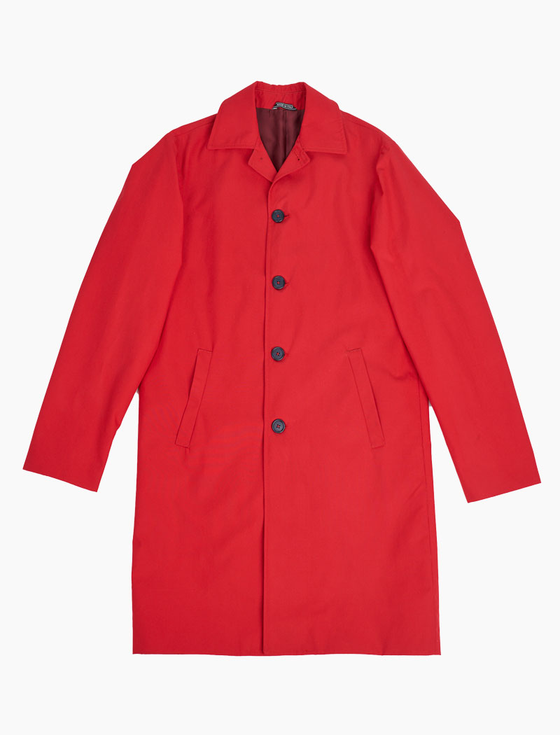 Red Ventile Cotton Long Overcoat