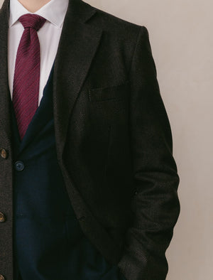 Brown & Black Herringbone Wool & Cashmere Formal Overcoat | 40 Colori