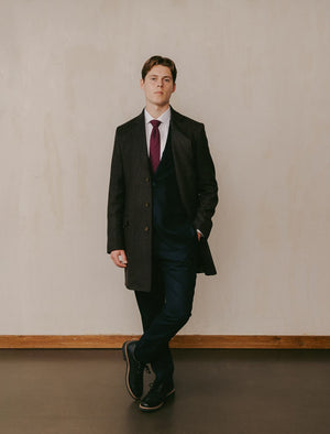 Brown & Black Herringbone Wool & Cashmere Formal Overcoat | 40 Colori