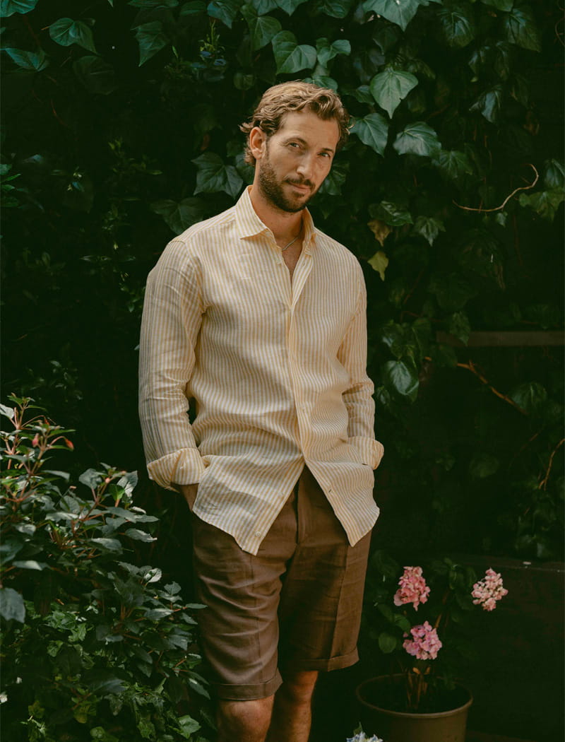 Yellow White Striped Linen Shirt | 40 Colori