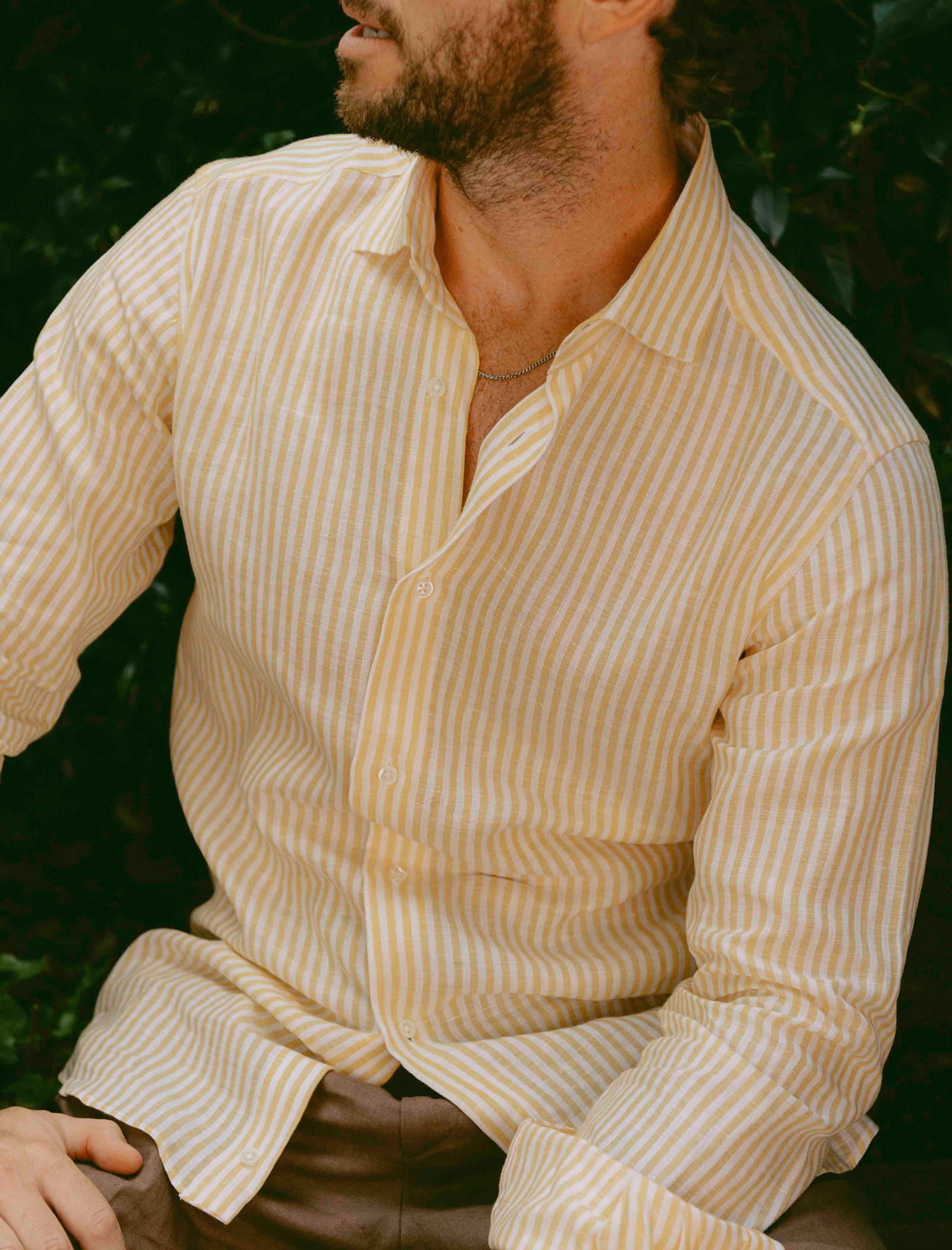 Yellow White Striped Linen Shirt | 40 Colori