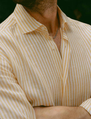 Yellow White Striped Linen Shirt | 40 Colori