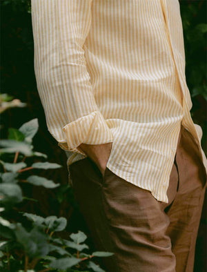 Yellow White Striped Linen Shirt | 40 Colori