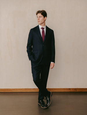 Dark Indigo Blue Flannel Wool Slim Trousers | 40 Colori