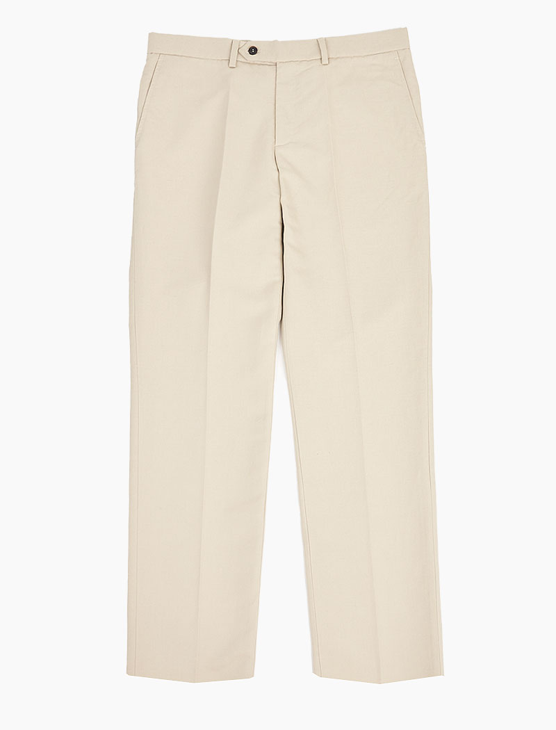 Light Beige Solid Cotton Linen Blend Comfort Trousers