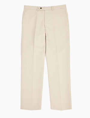 Light Beige Solid Cotton Linen Blend Comfort Trousers