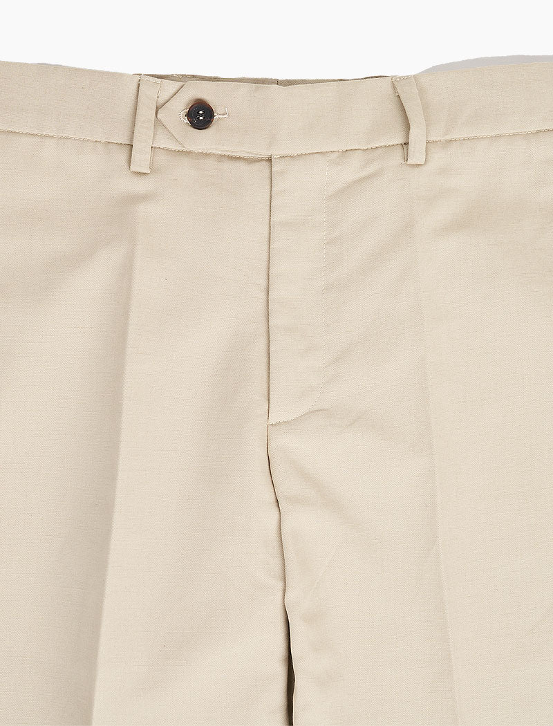Light Beige Solid Cotton Linen Blend Comfort Trousers