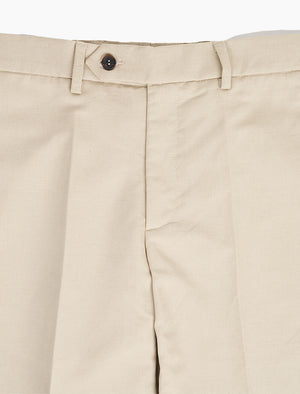 Light Beige Solid Cotton Linen Blend Comfort Trousers