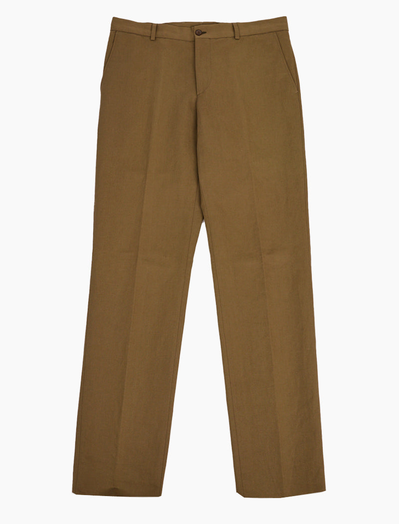 Brown Solid Cotton Linen Blend Comfort Trousers