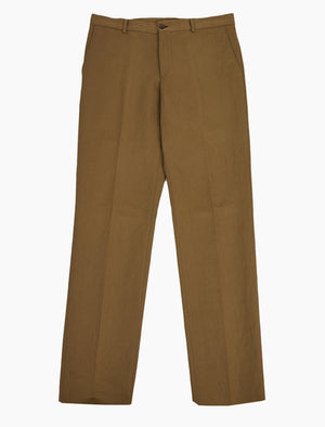 Brown Solid Cotton Linen Blend Comfort Trousers