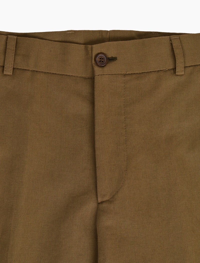 Brown Solid Cotton Linen Blend Comfort Trousers