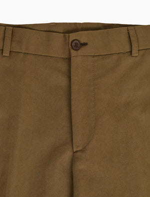 Brown Solid Cotton Linen Blend Comfort Trousers