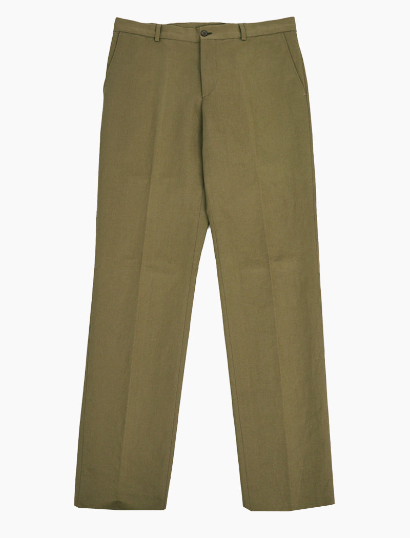 Olive Green Solid Cotton Linen Blend Comfort Trousers