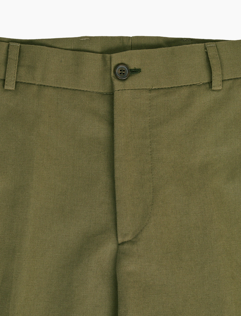 Olive Green Solid Cotton Linen Blend Comfort Trousers