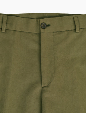 Olive Green Solid Cotton Linen Blend Comfort Trousers