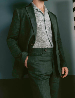 Dark Green Linen Comfort Trousers