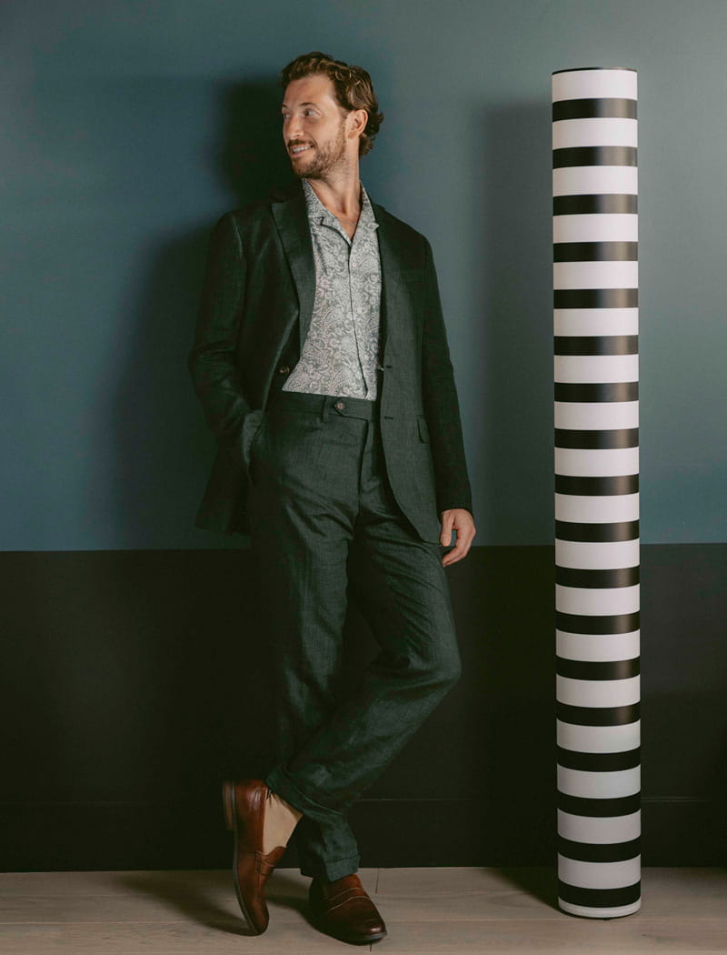 Dark Green Linen Comfort Trousers