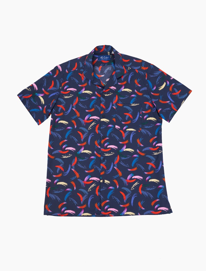Navy Paint Strokes Cotton Short Sleeve Shirt