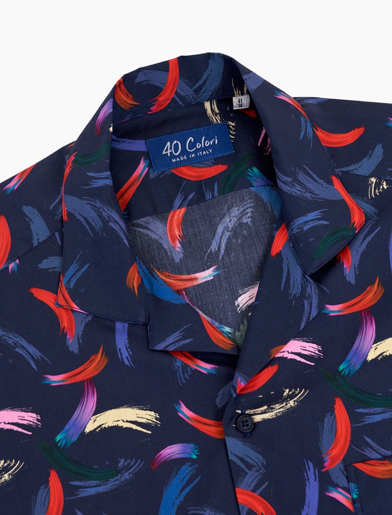 Navy Paint Strokes Cotton Short Sleeve Shirt