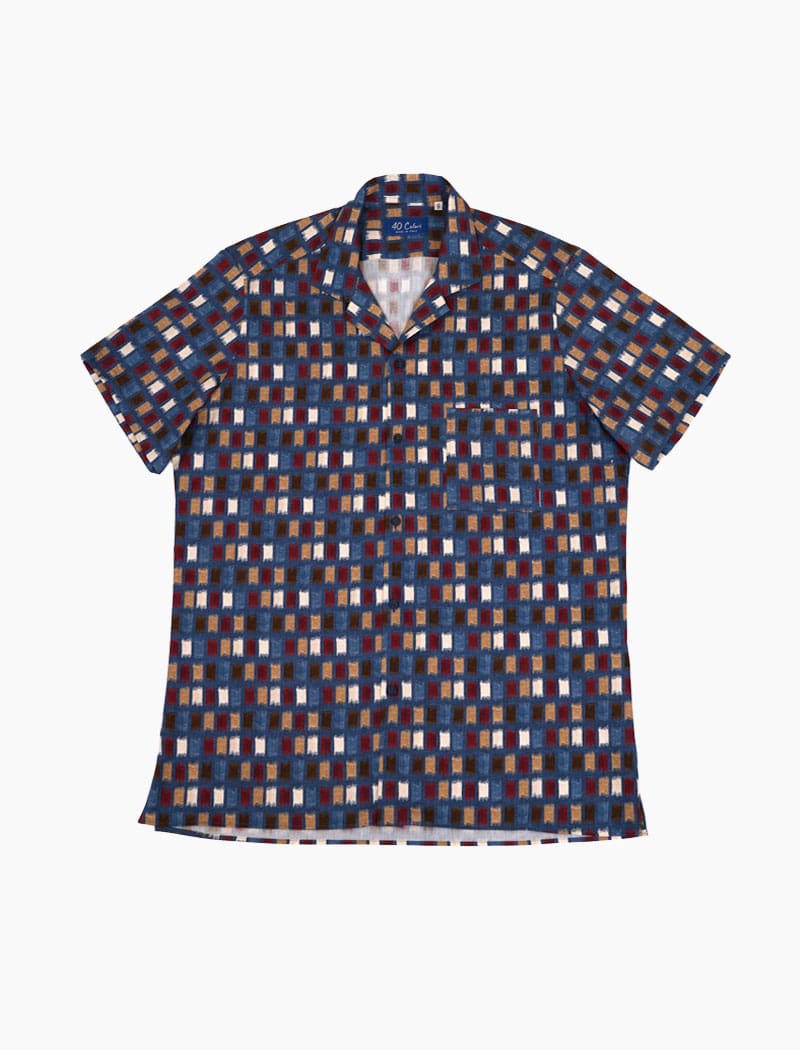 Blue & Burgundy Paint Strokes Cotton Short Sleeve Shirt