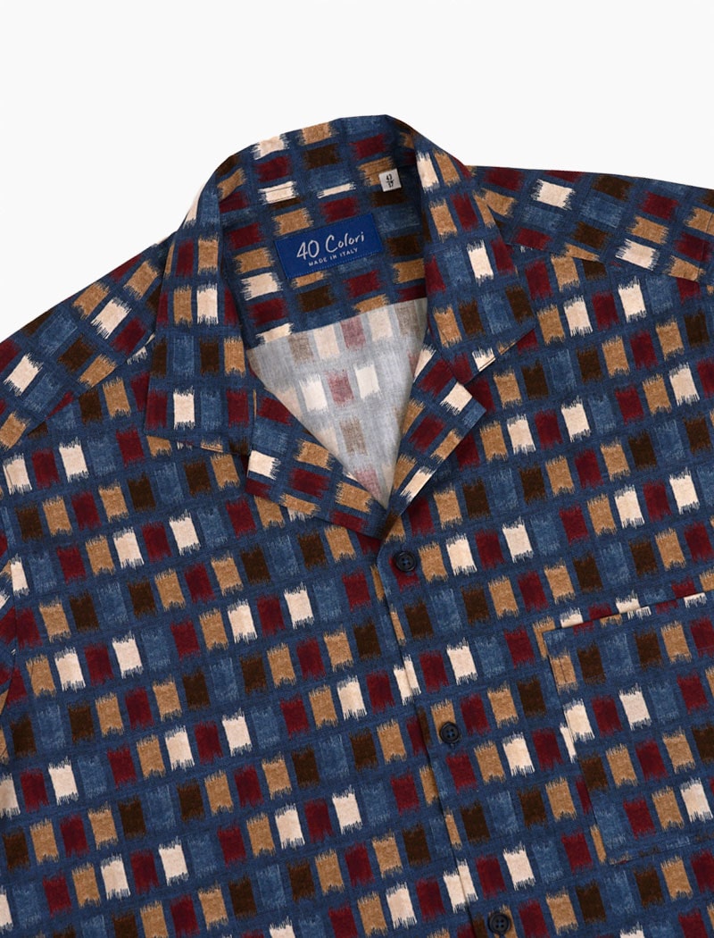 Blue & Burgundy Paint Strokes Cotton Short Sleeve Shirt