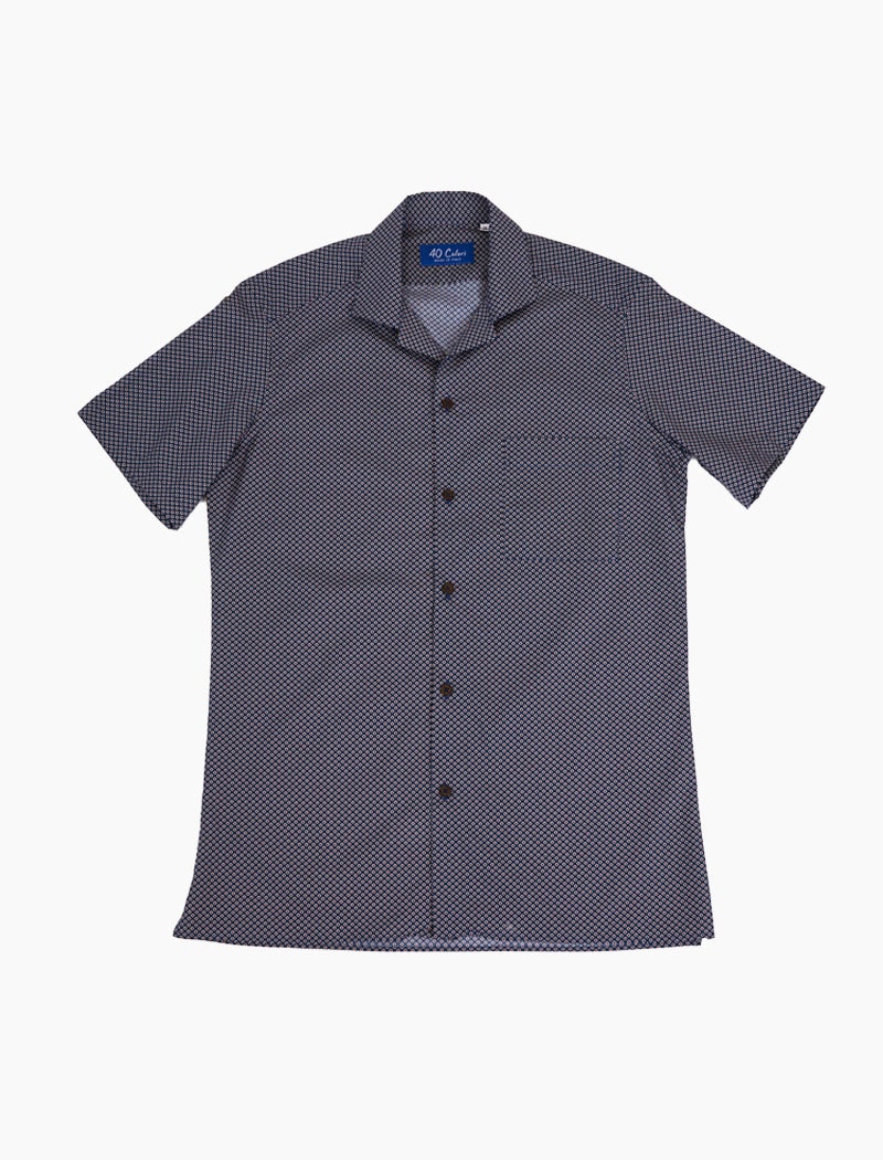 Navy & Brown Small Dots Cotton Short Sleeve Shirt