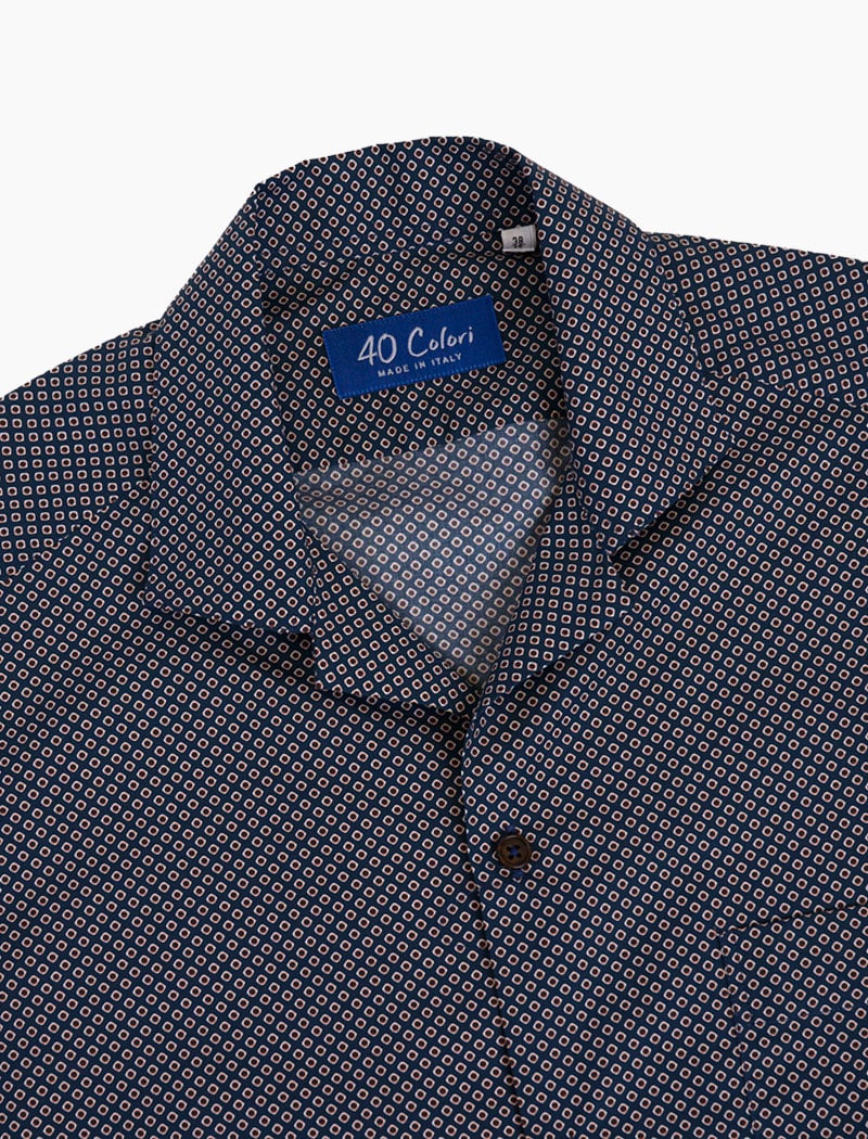 Navy & Brown Small Dots Cotton Short Sleeve Shirt