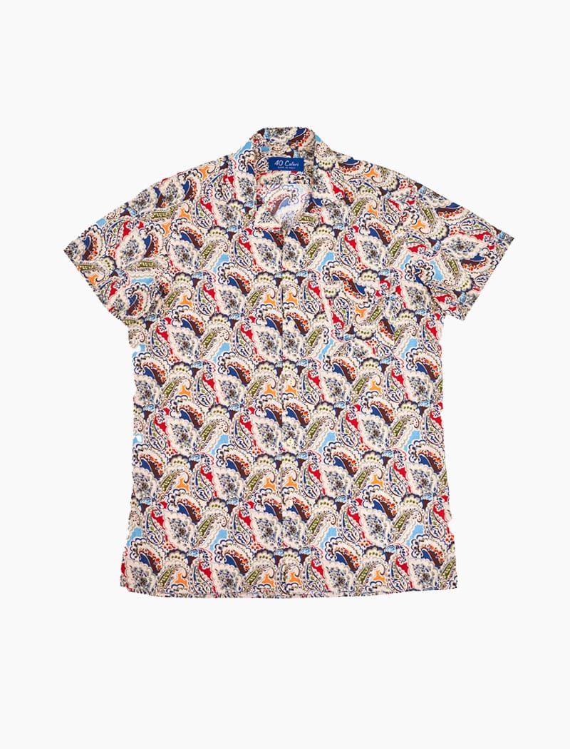 Cream Paisley Cotton Short Sleeve Shirt