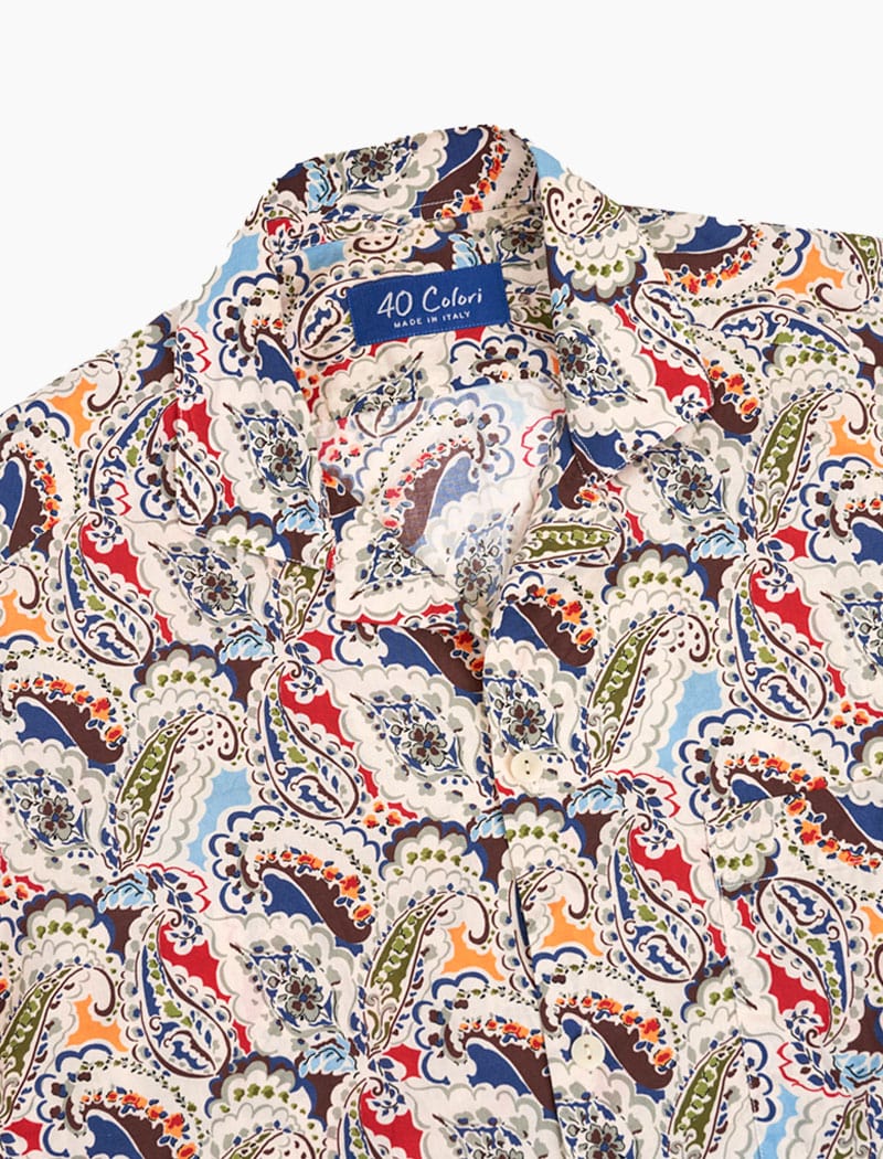 Cream Paisley Cotton Short Sleeve Shirt