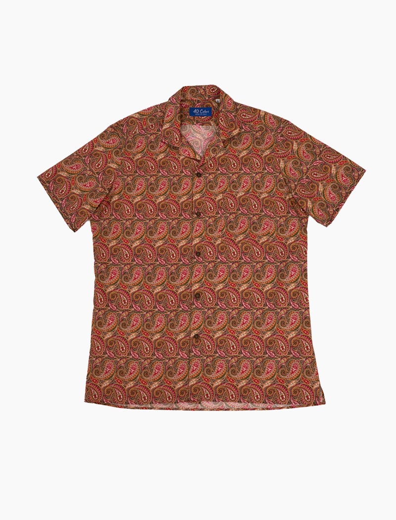 Brown Paisley Cotton Short Sleeve Shirt