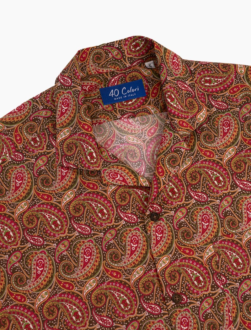 Brown Paisley Cotton Short Sleeve Shirt