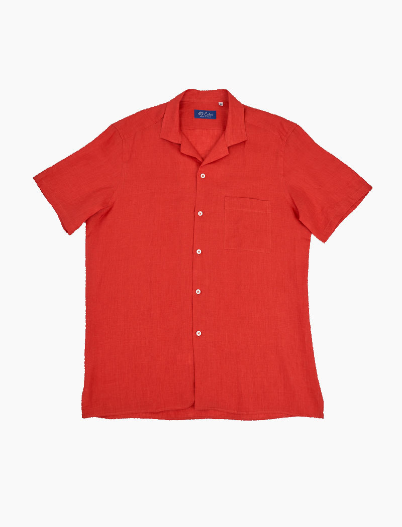 Bright Red Linen Short Sleeve Shirt